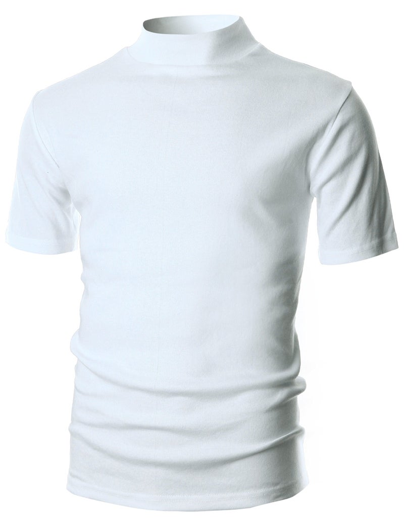 Ohoo Mens Short Sleeve Mock Turtleneck Basic Tops Lightweight Slim Fit Cotton Pullover Sweater / DCT105-WHITE-S - Image 1